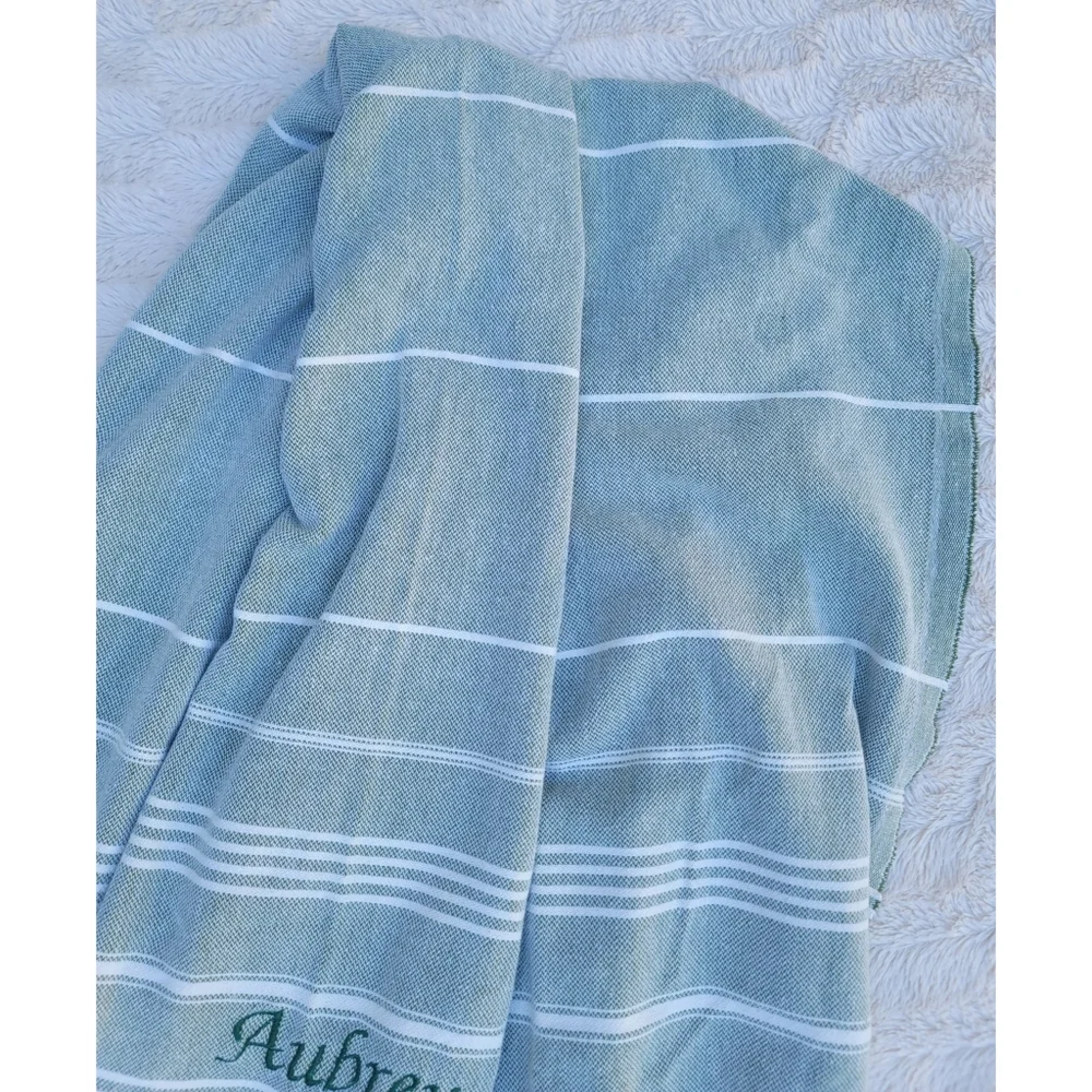 Aubrey personalized Turkish green striped Beach Towel blanket